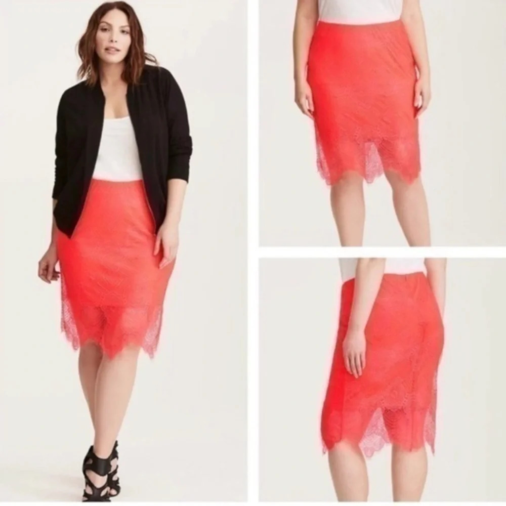 Torrid Punk Chic Neon Bright Pink Stretch Lace Pencil Skirt Plus Size 3X - Picture 4 of 4